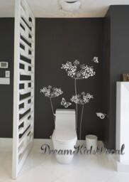 Dandelions Vinyl Wall Decal With Butterflies, Floral Decor