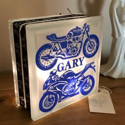 Motorbikes Triumph & Suzuki Nightlight, Bikers Glass Light Block, Personalised Or Personalized Keepsake Gift - thumbnail 2