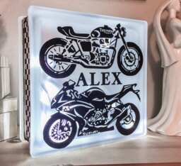 Motorbikes Triumph & Suzuki Nightlight, Bikers Glass Light Block, Personalised Or Personalized Keepsake Gift