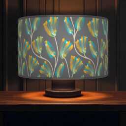 Bold Floral Mustard Yellow Teal Grey Lampshade - Handmade Drum Pendant Botanical Ceiling Light For Modern Natural Interiors - thumbnail 3