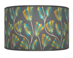 Bold Floral Mustard Yellow Teal Grey Lampshade - Handmade Drum Pendant Botanical Ceiling Light For Modern Natural Interiors