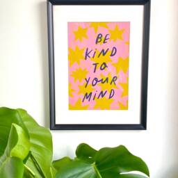 Be Kind To Your Mind Art Print Positive Affirmation, Pink & Yellow Stars - thumbnail 2