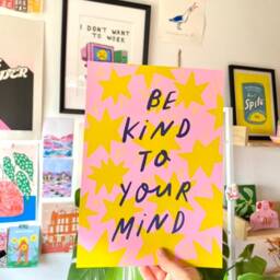 Be Kind To Your Mind Art Print Positive Affirmation, Pink & Yellow Stars - thumbnail 3