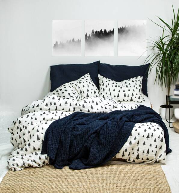Linen Bedding With Christmas Trees. 3 Piece Set. Pine Tree Bedding Bedding, Forest Bedding. Duvet & 2 Pillow Covers - image 1