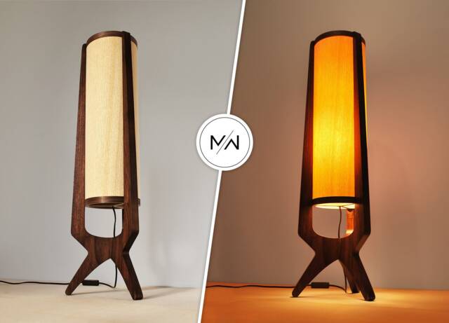 Walnut Veneer Table Lamp, 70S Style Decorative Lighting - image 1