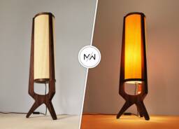 Walnut Veneer Table Lamp, 70S Style Decorative Lighting - thumbnail 1