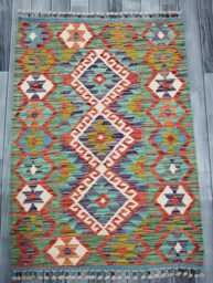 Tribal Kilim Rug, Handmade Artisan Afghan Turkish Scandinavian Navajo Bohemian Flatweave Wool Rug 120x86 cm - thumbnail 1