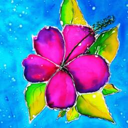 Decorative Pillow Cover, Summer Handmade & Hand Dyed Pink Hibiscus Batik, Great Pinks, Purples Blues - Fits A 18 - thumbnail 3