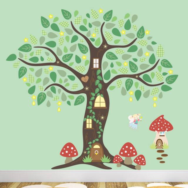 Fairy Tree Wall Decals Magical Nursery Decor, Woodland Stencil - image 1