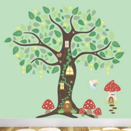 Fairy Tree Wall Decals Magical Nursery Decor, Woodland Stencil - thumbnail 1