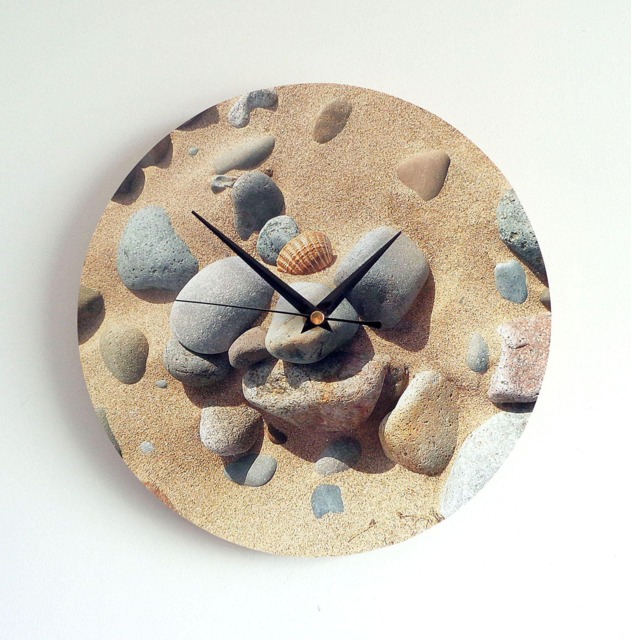 Pebbles Wall Clock - Decoupage Photo Beach Ocean Seaside Round Sand And - image 1