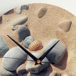 Pebbles Wall Clock - Decoupage Photo Beach Ocean Seaside Round Sand And - thumbnail 3