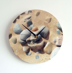 Pebbles Wall Clock - Decoupage Photo Beach Ocean Seaside Round Sand And - thumbnail 1
