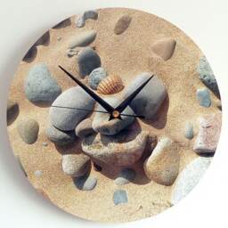 Pebbles Wall Clock - Decoupage Photo Beach Ocean Seaside Round Sand And - thumbnail 2