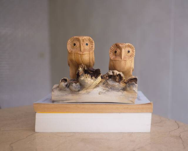 Little Owl Decoration, Love Art, Tree, Couple, Personalized Statue, Carved Sculpture, Handcrafted, Wood Carving, Home Decor, Couple Gift - image 1
