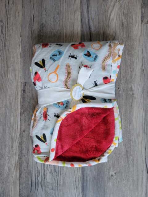 Insect Baby Blanket Cotton Flannel & Red Minky Plush - image 1