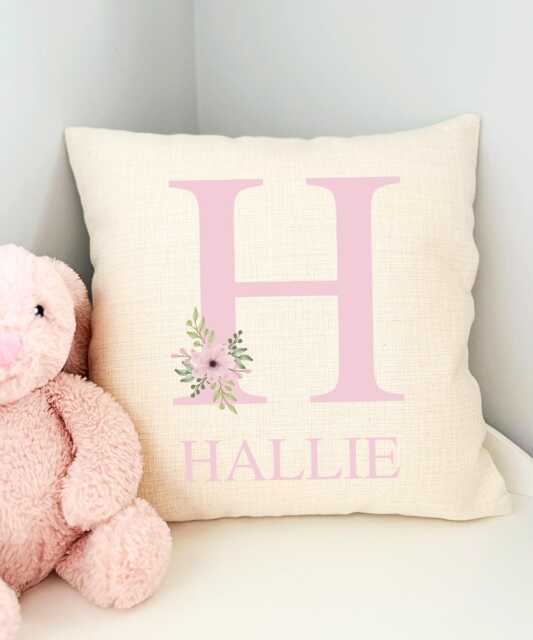 Personalised Cushion For Girls Room, Kids Cover, Name Decor, Flower Nursery Accessories, Floral Baby Gift, Girl - image 1