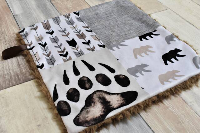 Brown Bear Lovey - Mini Baby Blanket Paw Security Minky Woodland Gift - image 1