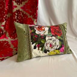 "Designers Guild Velvet Pillow Green, Black, Red Decorative Cushion - 20""x 14" - thumbnail 4