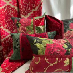 "Designers Guild Velvet Pillow Green, Black, Red Decorative Cushion - 20""x 14" - thumbnail 3