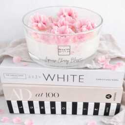 Luxury 4 Wick Cherry Blossom Candle - 750Ml Coco Soy Wax Flower Topped Statement Japanese Scent Gift - thumbnail 3