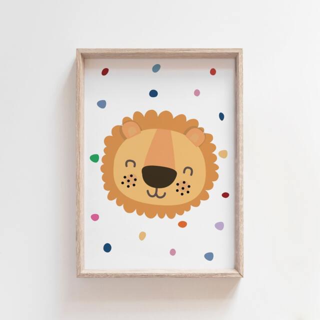 Lion Print, Safari Nursery, Boys Nursery Kids Wall Art, Playroom Decor, Jungle, Wild & Free, Rainbow Colourful Art - image 1