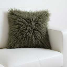 Olive Green Mongolian Sheepskin Fur Cushion Made To Order Custom Sizes Double/Single Sided - thumbnail 3