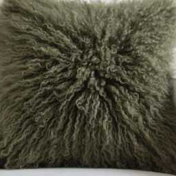 Olive Green Mongolian Sheepskin Fur Cushion Made To Order Custom Sizes Double/Single Sided - thumbnail 2