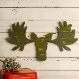 Rustic Wooden Moose Head Wall Art - Lodge Decor, Customizable 27 Color Palette - thumbnail 1