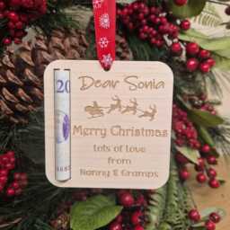 Personalised Christmas Money Holder, Stocking Filler Cash Gift, Holder Tree Ornament, Xmas Custom Wallet