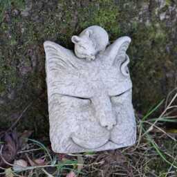 3x Stone Cat Garden Ornament Set - Outdoor Animal Sculptures Handmade Statues & Plaque Rustic Decor British Gift - thumbnail 3