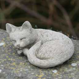 3x Stone Cat Garden Ornament Set - Outdoor Animal Sculptures Handmade Statues & Plaque Rustic Decor British Gift - thumbnail 2