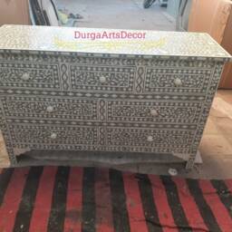Designer Bone Inlay Cabinet Grey Floral Pattern Chest Of 7 Drawers - thumbnail 2