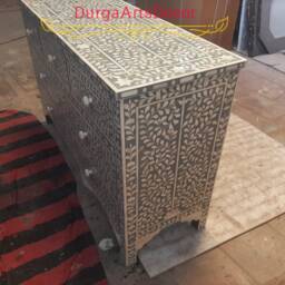 Designer Bone Inlay Cabinet Grey Floral Pattern Chest Of 7 Drawers - thumbnail 3