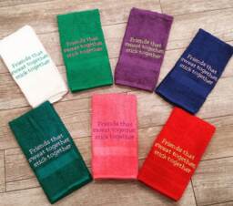 "Embroidered Gym Towel Personalized Fitness Gift, Friends Design, ""Friends That Sweat Together.." - thumbnail 1