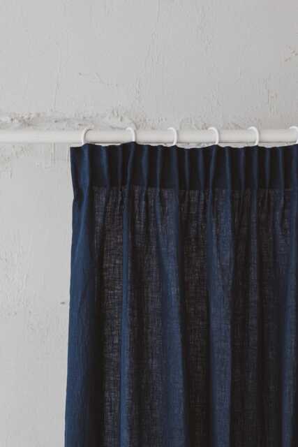 Midnight Blue Pencil Pleat Linen Curtain - 100% Natural Flax, Eco-Friendly, Handmade Drapery For Modern & Classic Homes, Various Colors - image 1