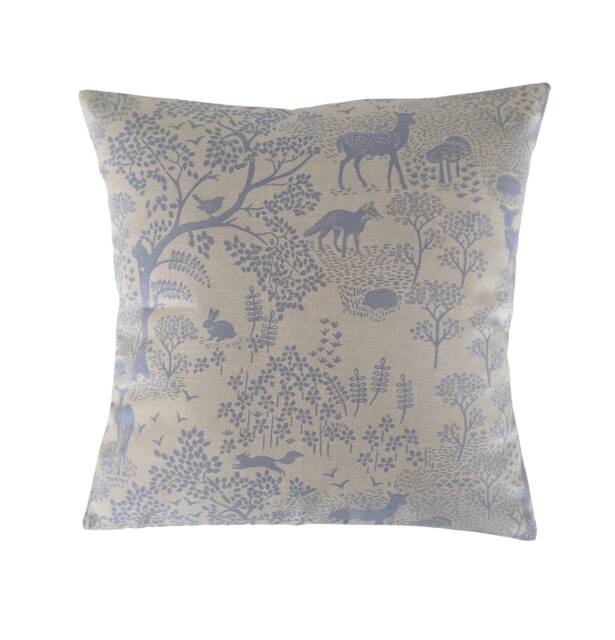 "Blue Woodland Animals Stag Rabbit Fox Hedgehog Cushion Cover 14"" 16"" 18"" 20" - image 1