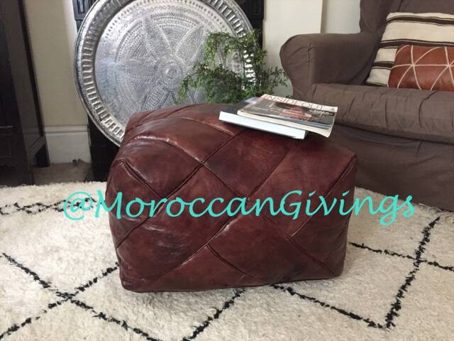 Moroccan Pouf Large/Luxurious Design Floor Cushions Footstool Berber Pouf Ottoman Leather Unstuffed - image 1