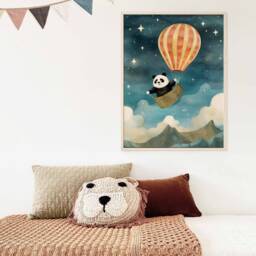 Panda Hot Air Balloon Nursery Print, Wall Art Baby Animal Prints, Decor, Cute Poster - thumbnail 2