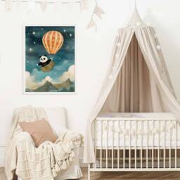 Panda Hot Air Balloon Nursery Print, Wall Art Baby Animal Prints, Decor, Cute Poster - thumbnail 3