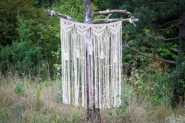 Macrame Curtain Natural White Cotton Macrame Headboard Wedding Backdrop Bohemian Window Door Decor Wedding Arch Boho Wall Hanging - image 1