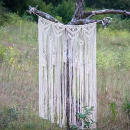 Macrame Curtain Natural White Cotton Macrame Headboard Wedding Backdrop Bohemian Window Door Decor Wedding Arch Boho Wall Hanging - thumbnail 2
