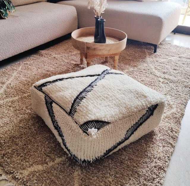 Handmade Moroccan Beni Ourain Pouf Cover - Boho Wool Floor Cushion For Home Decor - image 1