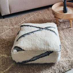 Handmade Moroccan Beni Ourain Pouf Cover - Boho Wool Floor Cushion For Home Decor - thumbnail 2