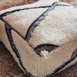 Handmade Moroccan Beni Ourain Pouf Cover - Boho Wool Floor Cushion For Home Decor - thumbnail 3
