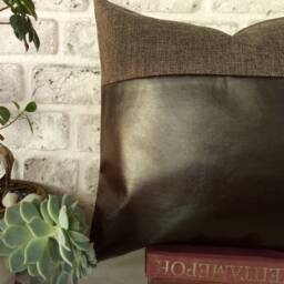 Dark Brown Faux Leather Pillow Cover Modern Home Decor - thumbnail 3