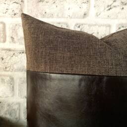 Dark Brown Faux Leather Pillow Cover Modern Home Decor - thumbnail 2