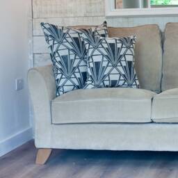 Art Deco Geometric Extra-Large Cushion. Pearl White & Silver Vintage Design. Luxury Velvet Chenille. 23X23 - thumbnail 3