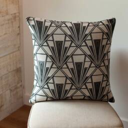 Art Deco Geometric Extra-Large Cushion. Pearl White & Silver Vintage Design. Luxury Velvet Chenille. 23X23 - thumbnail 1