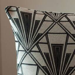 Art Deco Geometric Extra-Large Cushion. Pearl White & Silver Vintage Design. Luxury Velvet Chenille. 23X23 - thumbnail 2